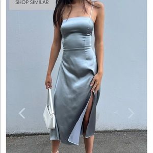Oak & Fort Slate Blue Satin Midi Dress